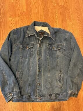 Vintage Denim Jacket Mens 2XL Denim Sherpa Lined Western Bomber 80s 100% cotton